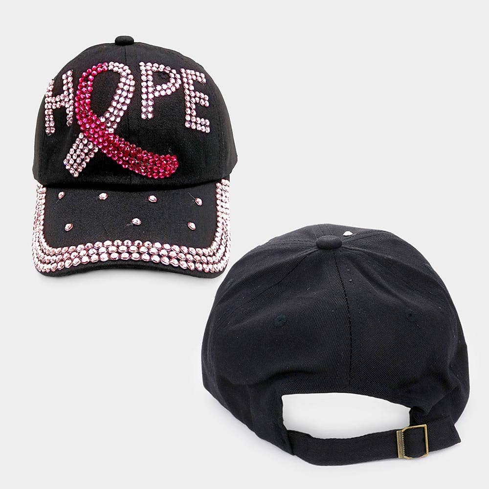 Hope- Bling Pink Ribbon Baseball Cap