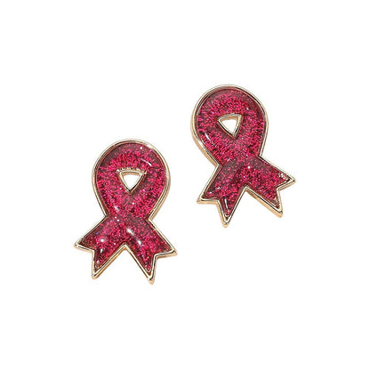 Glitter Pink Ribbon Stud Earrings