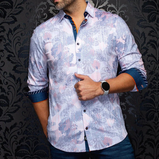 Kalimantan White Peach Men's Knit Dress Long Sleeve Shirt