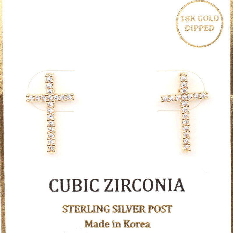 CZ Sterling Silver Cross Post Earring