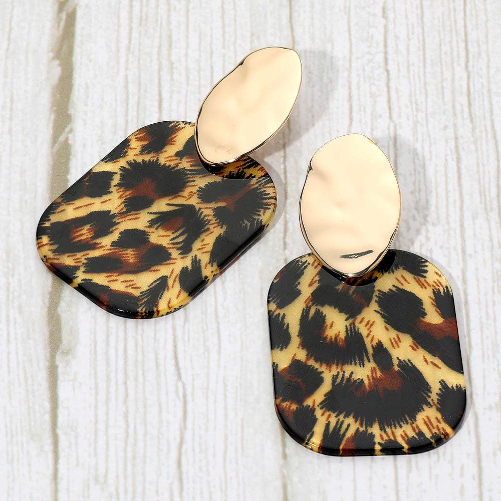 Resin Geometric Plate Drop Statement Earrings