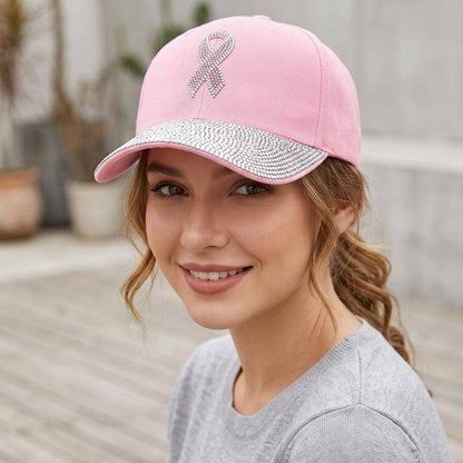 Pink Ribbon Bling- Studded Baseball Cap