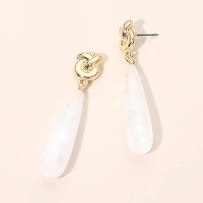 Knotted Top Resin Teardrop Drop Earrings