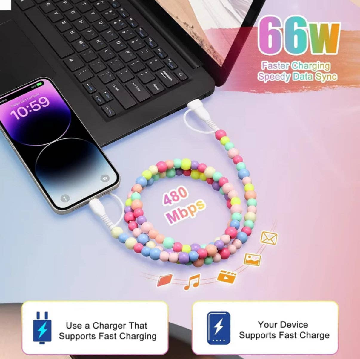 Pearl Beaded 4-in-1 Fast Charging Cable