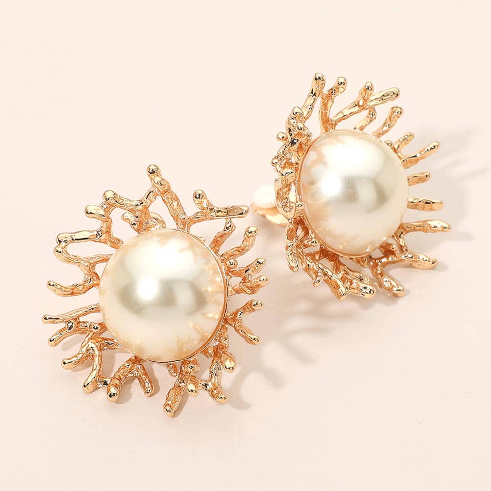 Pearl Coral Clip On Earrings
