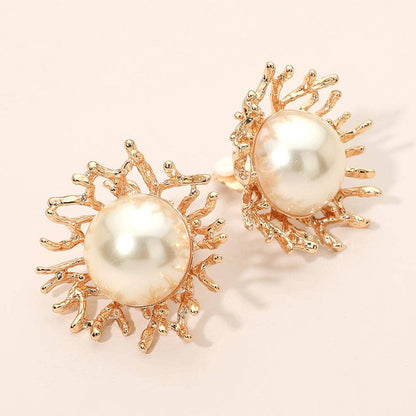 Pearl Coral Clip On Earrings
