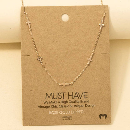 Gold Dipped Dainty Cross Station Necklace