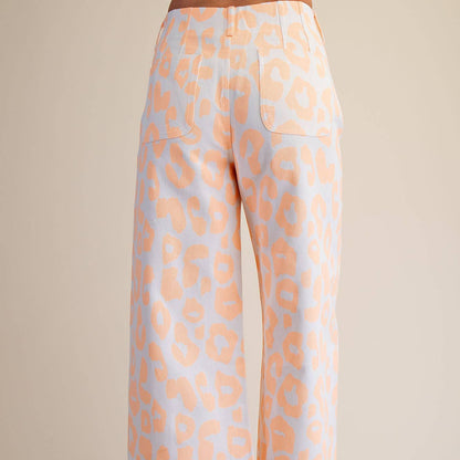 Colette Cropped Wide-Leg Neon Leopard Pants