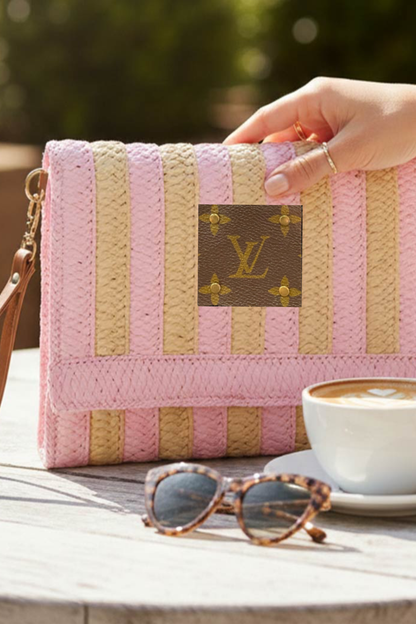 Louis Vuitton - Upcycled Striped Straw Clutch Wristlet Crossbody