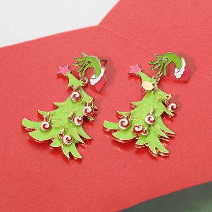 Grinch Hand Christmas Tree Earrings