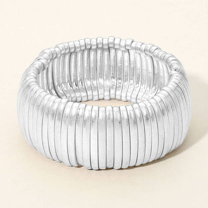 Wide Ribbed Metal Bar Stretch Bracelet