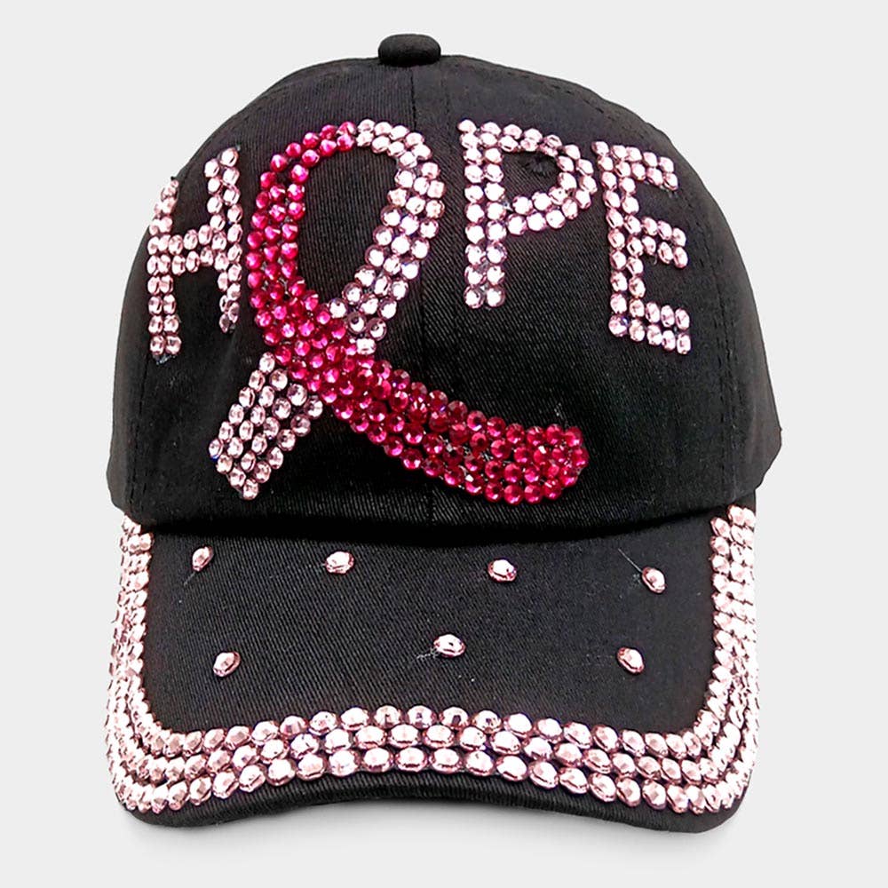 Hope- Bling Pink Ribbon Baseball Cap