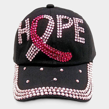 Hope- Bling Pink Ribbon Baseball Cap