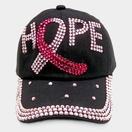 Hope- Bling Pink Ribbon Baseball Cap