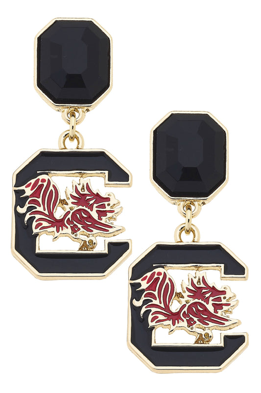 South Carolina Gamecocks Rhinestone Enamel Logo Earrings