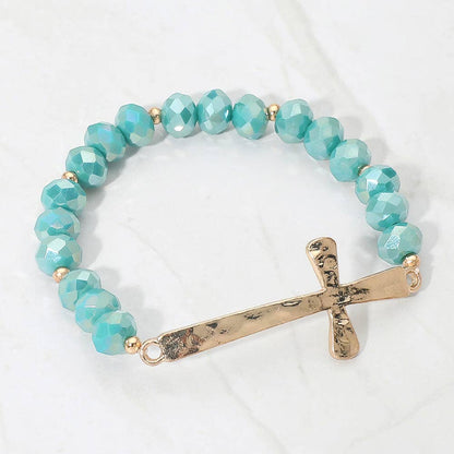 Brushed Hammered Metal Cross Bracelet