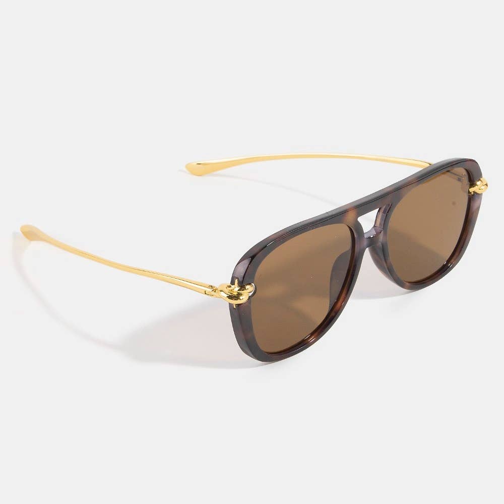 Gold Knot Hardware Oversized Aviator Sunglasses