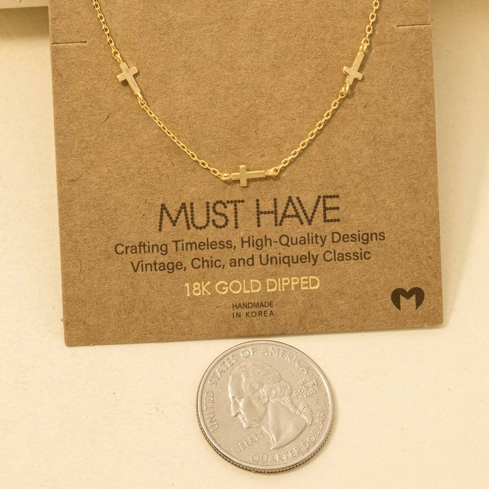 Gold Dipped Dainty Cross Station Necklace