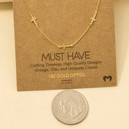 Gold Dipped Dainty Cross Station Necklace