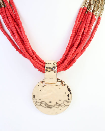 Marbella Layered Wooden Bead Necklace with Pendant by Caroline Hill