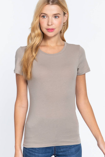 `.FITTED SHORT SLEEVE CREW NECK COTTON JERSEY TOP