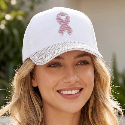 Pink Ribbon Bling- Studded Baseball Cap