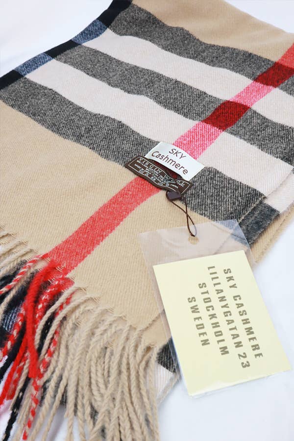 Wool Plaid Cashmere Scarf With Tassel