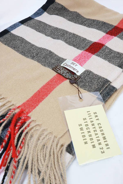 Wool Plaid Cashmere Scarf With Tassel