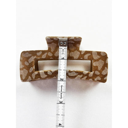 Leopard Flocked Velvet Rectangle Claw Clip