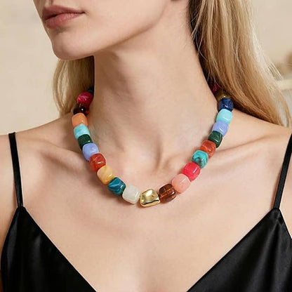 Adjustable Dopamine-Colored Resin Bead Necklace