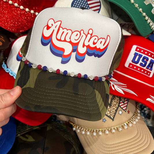 Red, White, & Blue Beaded Trucker Hat Chain