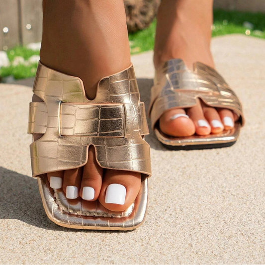 Metallic Crocodile Flats