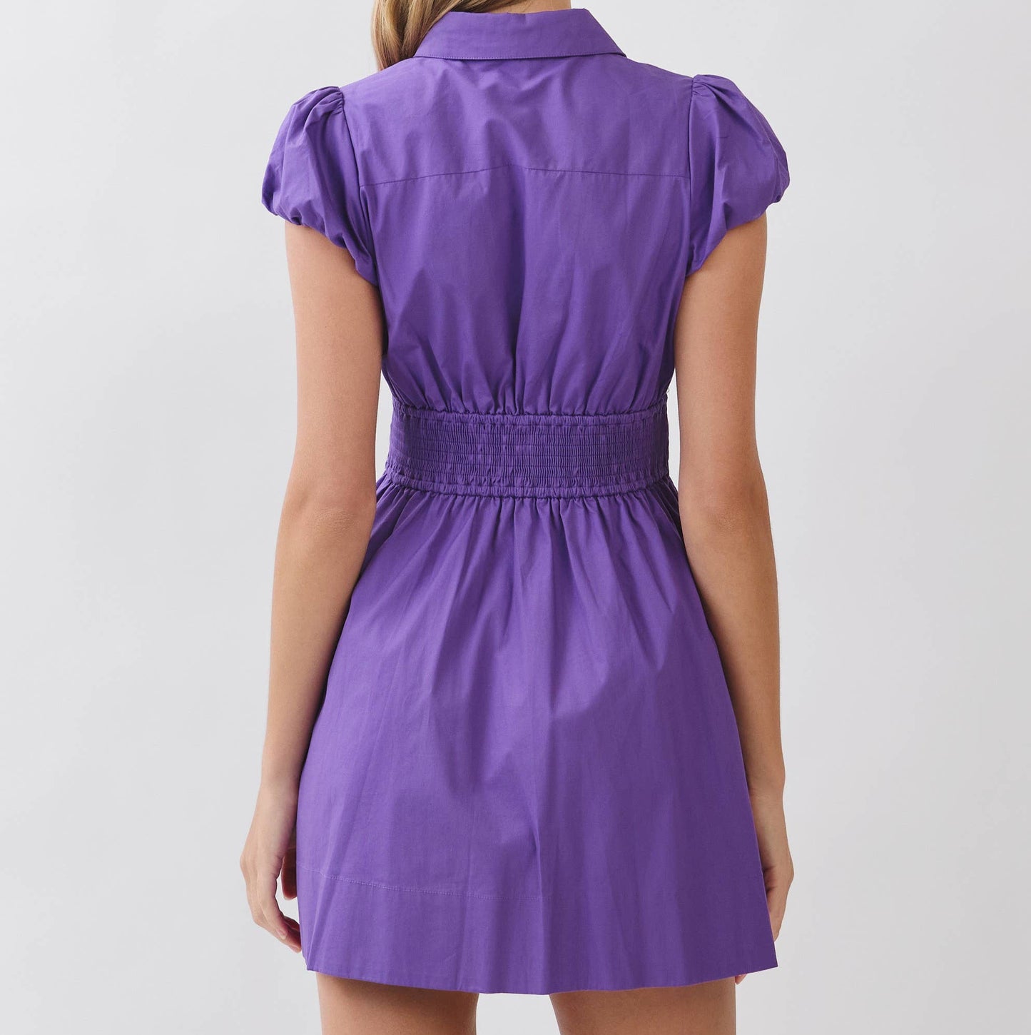 Puff Sleeve Mini Dress with Attached Tie Belt