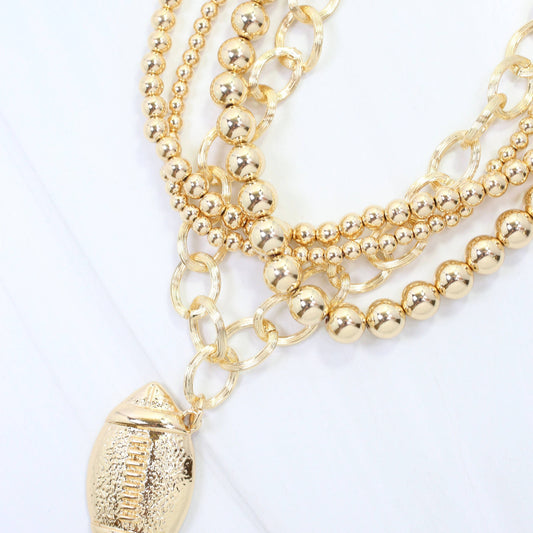Bree Beaded Layered Necklace- Football- Gold- by Caroline Hill