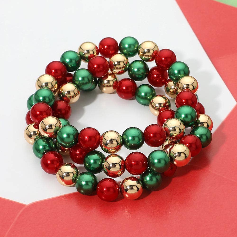 3PCS - Christmas Beaded Stretch Multi Layered Bracelets
