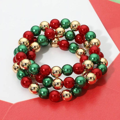 3PCS - Christmas Beaded Stretch Multi Layered Bracelets