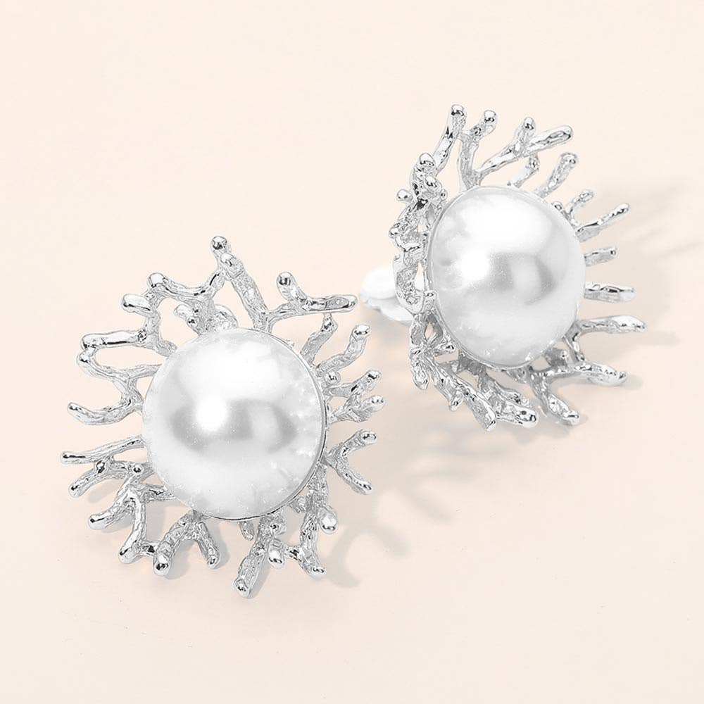 Pearl Coral Clip On Earrings