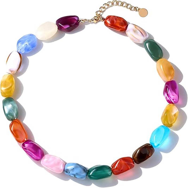 Adjustable Dopamine-Colored Resin Bead Necklace