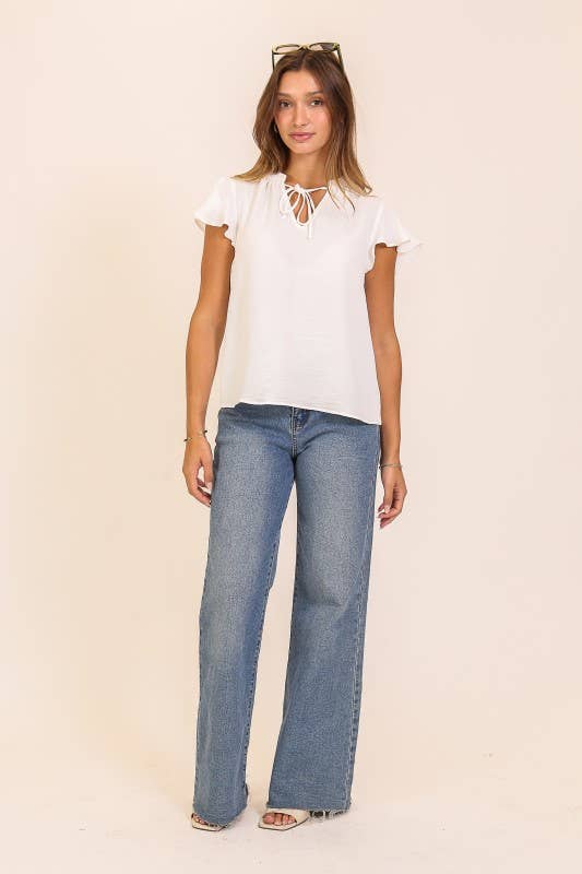 Flutter Sleeve Tie-Front Blouse