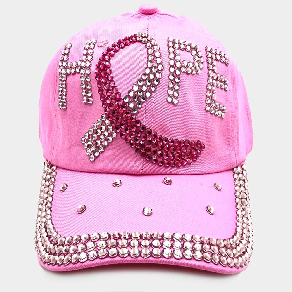 Hope- Bling Pink Ribbon Baseball Cap