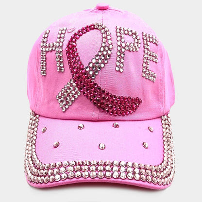 Hope- Bling Pink Ribbon Baseball Cap