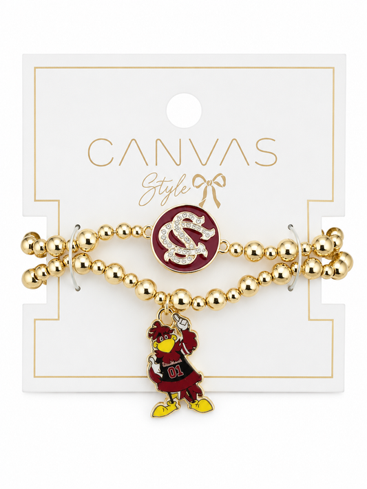 South Carolina Gamecocks Ball Bead Bracelet Set of 2