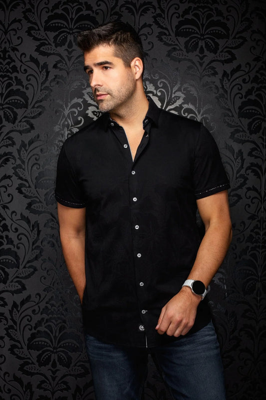 Brahea- Knit Jacquard Short Sleeve Shirt by AuNoir