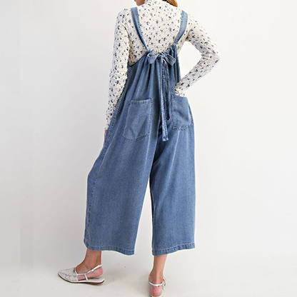 Wide Legs Washed Denim Overalls