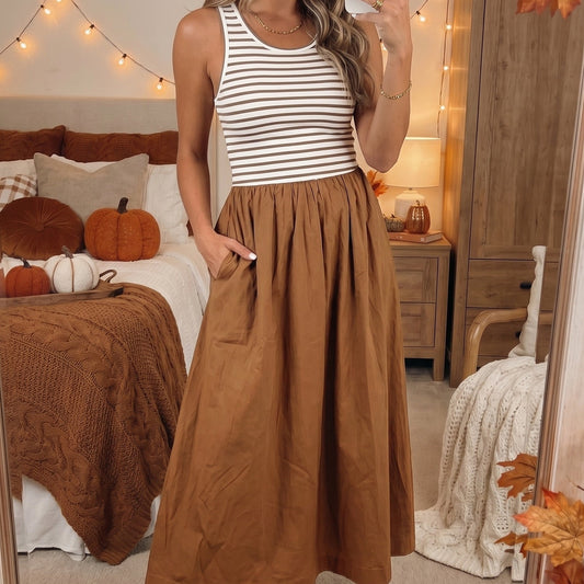 Chestnut Striped-Color Block Dress