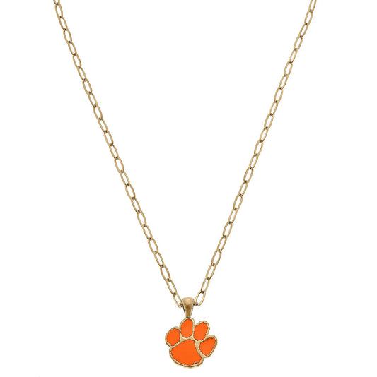 Clemson Tigers Enamel Pendant Necklace in Shiny Gold