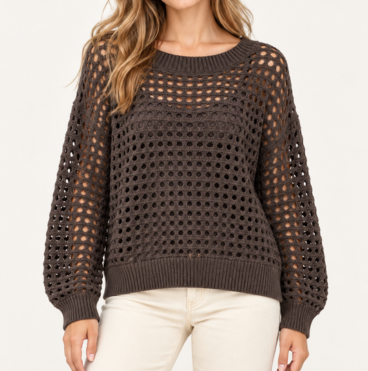 Chocolate Open-Weave Sweater