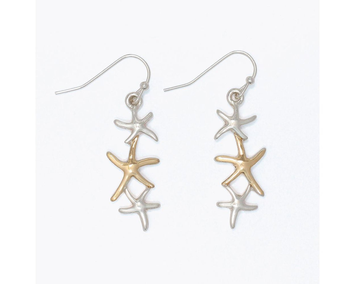 Two Tone Starfish Drop Earrings by Periwinkle