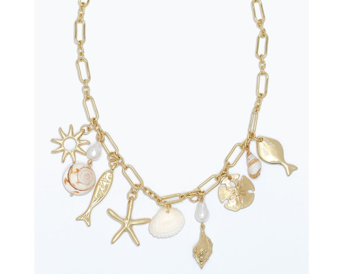 Coastal Cluster Necklace w/Pearls by Periwinkle