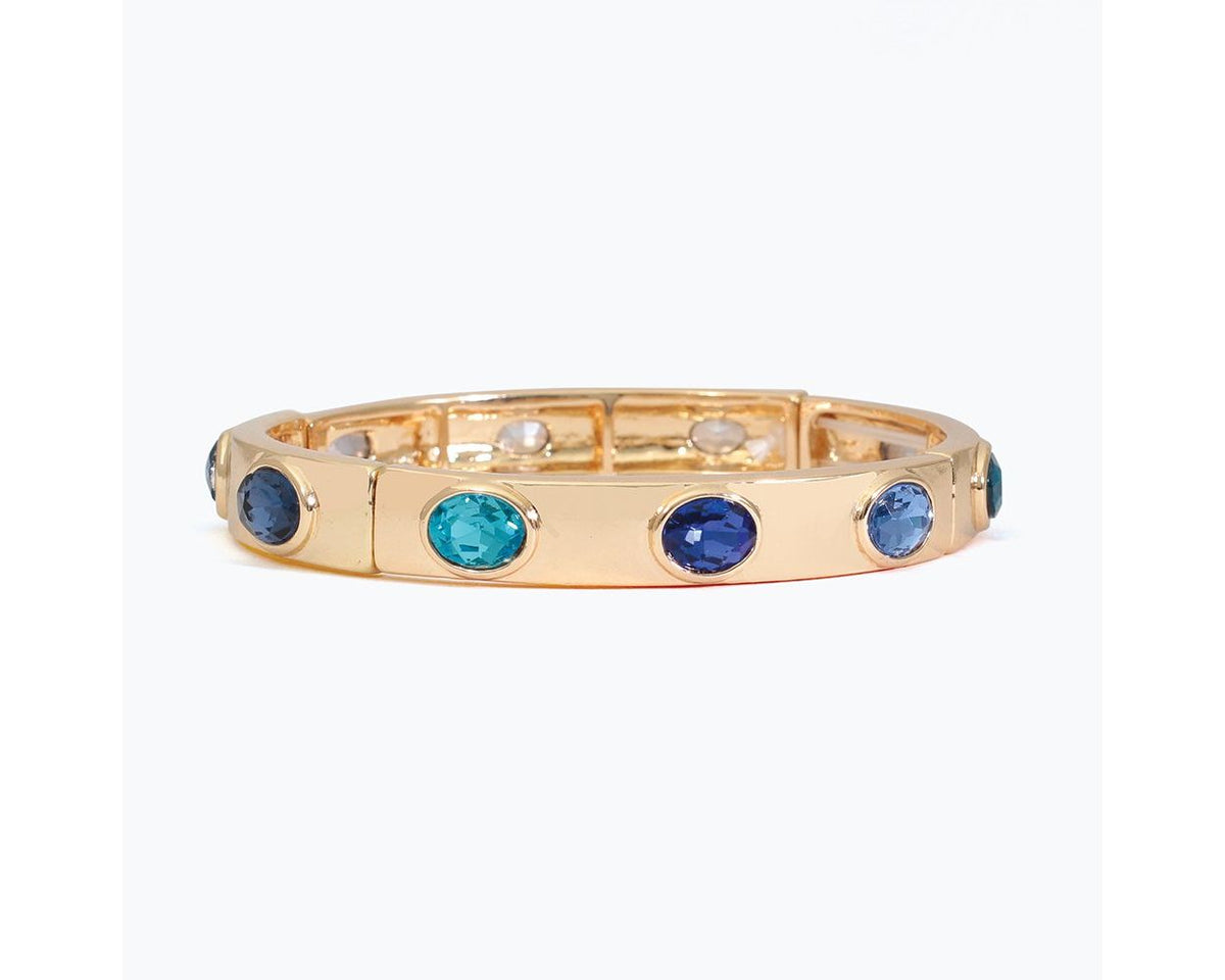 Royal Blue and Aqua Crystals on Gold Bracelet by Periwinkle